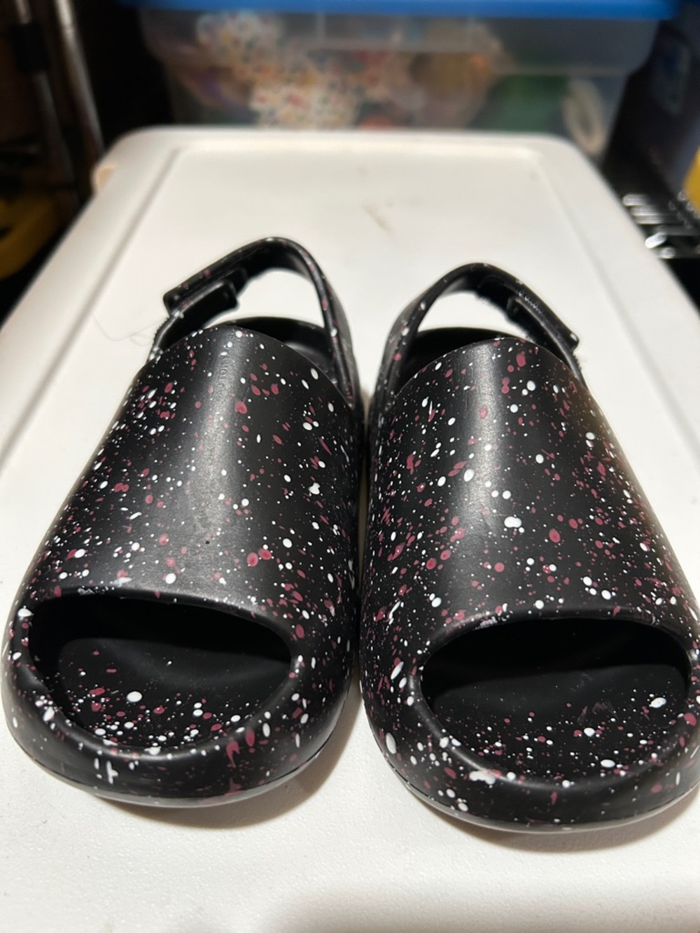 Kids Black Sandals with Pink & White Speckle